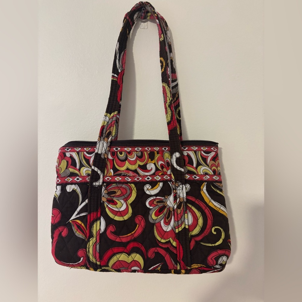 Vera Bradley Quilted Floral Tote Bag - Brown, Red & Yellow with matching wallet!